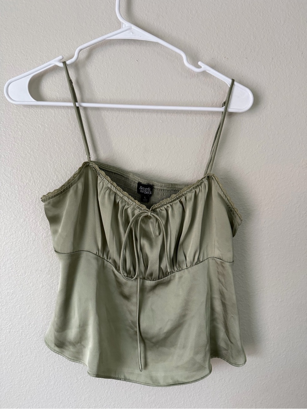 Express Soft Satin Sage Green Cami with Front Tie